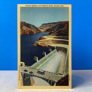 Arizona Spillway and Highway Bridge Boulder Dam Linen Carte postale