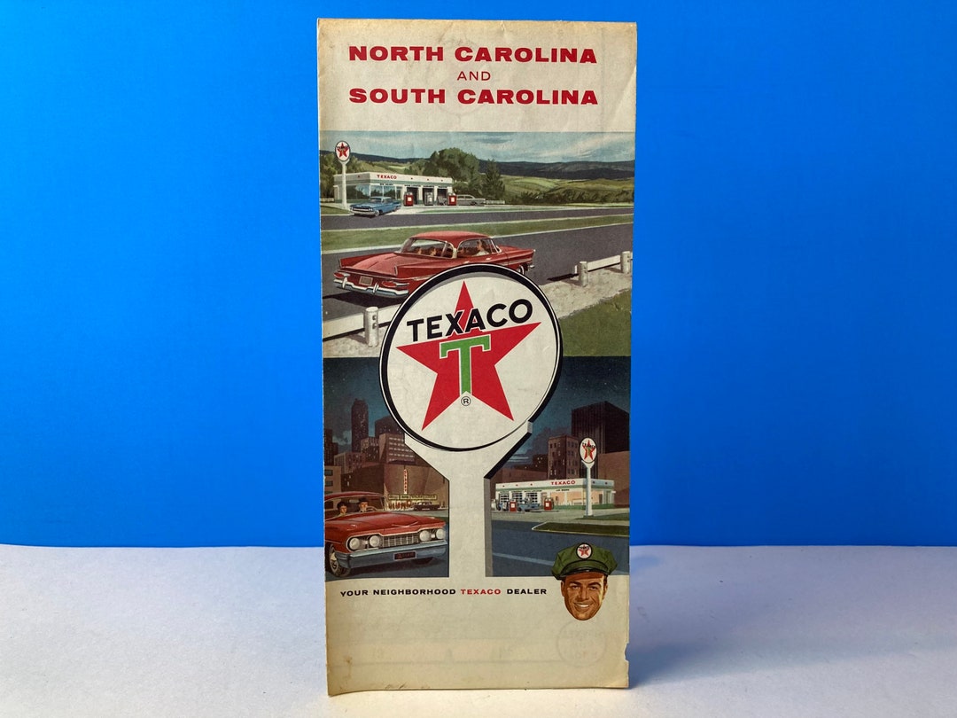 1963 Texaco Touring Map of North & South Carolina Etsy