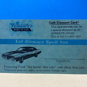 Airways Rent A Car Visitenkarte mit Ford