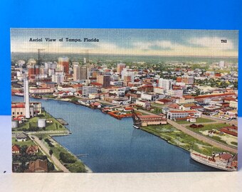 Aerial View Of Tampa Linen Postcard