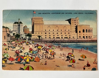 Städtisches Auditorium & Badegäste Long Beach Postkarte