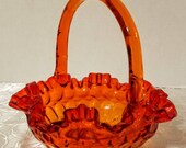 Fenton Amberina Thumb Print Glass Basket with Double Crimp Edge