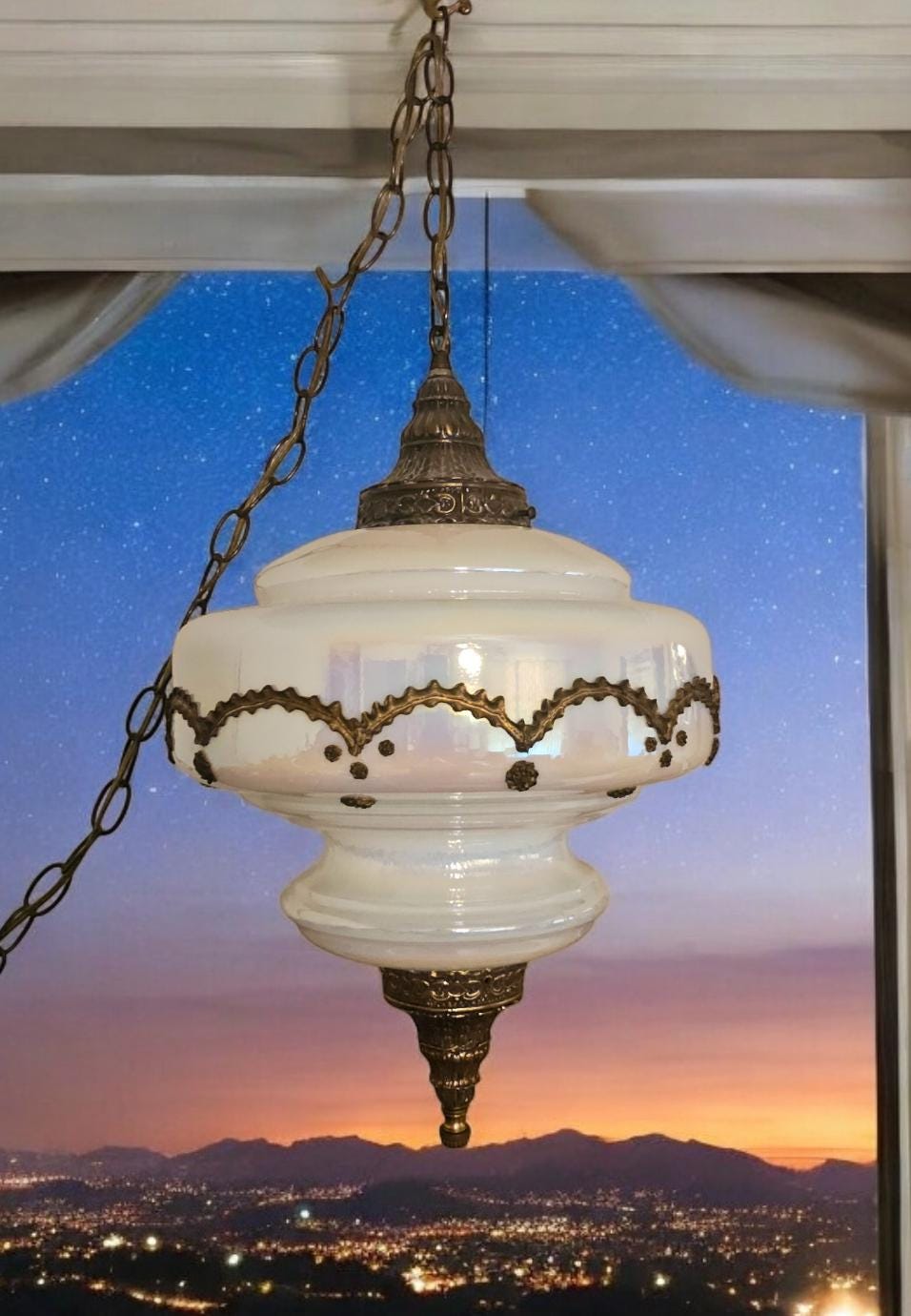 Vintage Mid Century Faceted Glass Swag Light - Teardrop