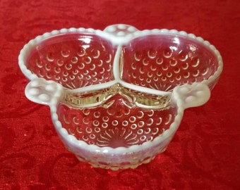 Fenton Hobnail French Opalescent 3 Part Condiment/Serving Dish