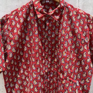 Hand Block Printed Cotton Shirt: Indian Paisley Short Sleeve