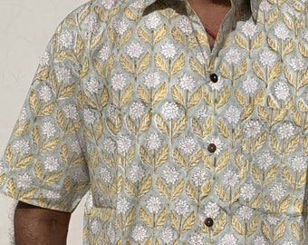 Camisa de algodón para hombre con estampado a mano: Top de verano de manga corta