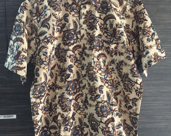 Hand Block Print Cotton Shirt: Mens Floral Summer Shirt