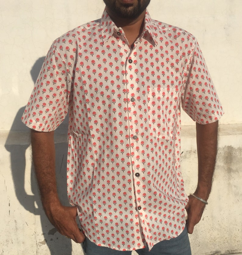 Mens Cotton Shirt , Indian Hand Block Printed Shirt ,cottan Printed Shirt , Short Sleeves Shirt