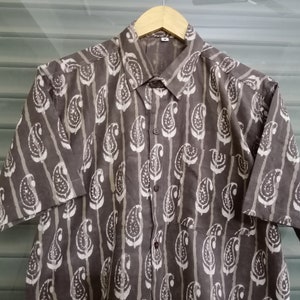 Hand Block Printed Cotton Shirt: Mens Short Sleeve Summer Top