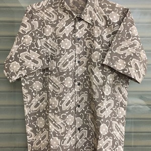 Mens Block Print Cotton Shirt: Short Sleeve Summer Top