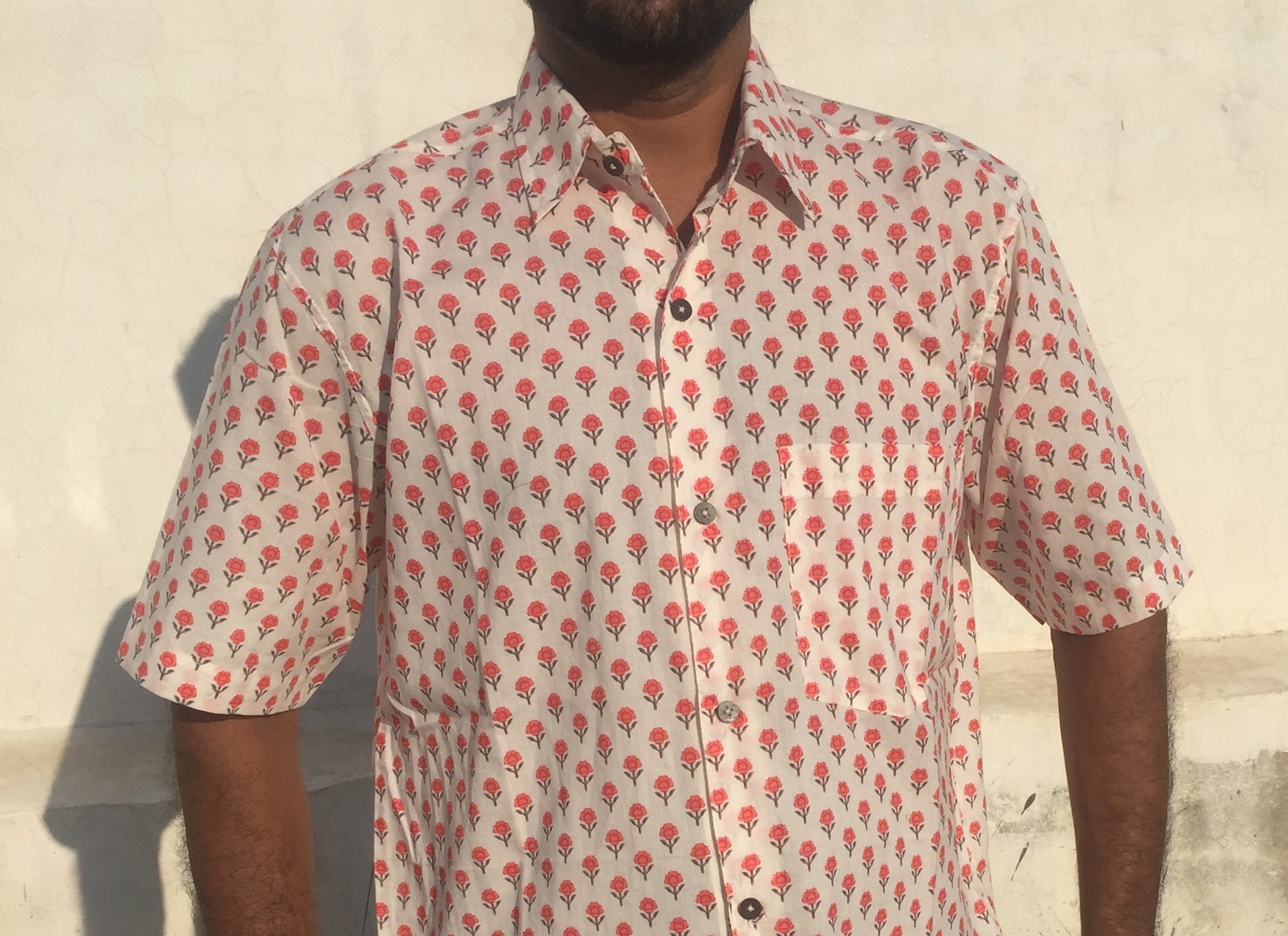 Mens Cotton Shirt , Indian Hand Block Printed Shirt ,cottan Printed Shirt , Short Sleeves Shirt