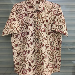 Mens Hand Block Print Cotton Shirt: Short Sleeve Summer Top