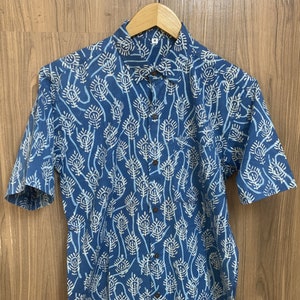 Indigo Block Print Shirts , Mens Summer Shirt , Hand Block Printed Shirt ,Cottan Printed Shirt , Short Sleeves Shirt , Block Print Shirts