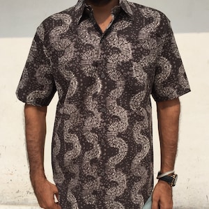 Mens Hand Block Printed Cotton Shirt: Short Sleeve Summer Top