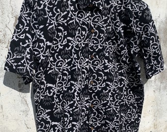 Men's Hand Block Print Cotton Shirt, Short Sleeve Summer Top