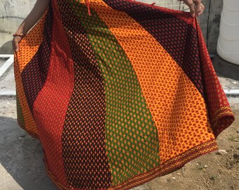Falda de algodón con patchwork hecha a mano: estampado de bloques indios, estilo bohemio para festivales