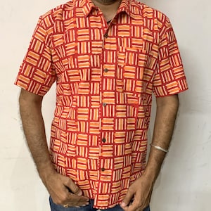 Mens Cotton Shirt , Indian Hand Block Printed Shirt ,Cottan Printed Shirt , Short Sleeves Shirt , Block Print Shirt
