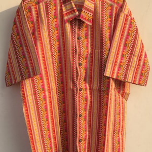 Mens Cotton Shirt , Indian Hand Block Printed Shirt ,Cottan Printed Shirt , Short Sleeves Shirt , Block Print Shirt