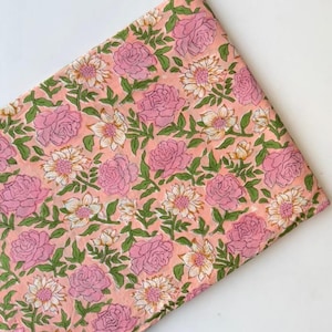 5 yards: Indiase katoenen stof met handblokprint - bloemen