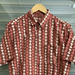 Mens Block Print Cotton Shirt: Short Sleeve Summer Top