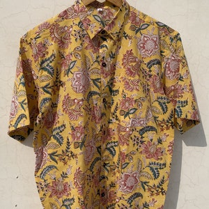 Hand Block Print Cotton Shirt: Short Sleeve Summer Top