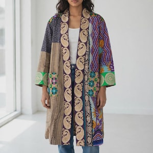 Veste longue bohème, kimono ethnique femme, veste patchwork, veste oversize, veste années 90, veste vintage homme/femme