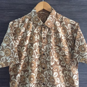 Mens Floral Block Print Cotton Shirt: Short Sleeve Summer Top