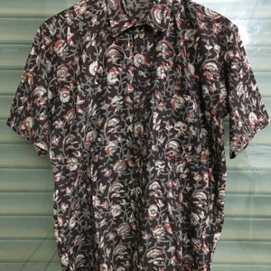 Hand Block Print Cotton Shirt: Mens Short Sleeve Summer Top