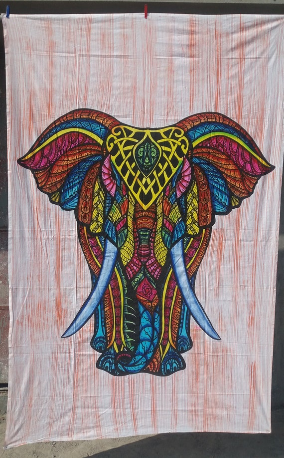 Tie Dye Elephant Mandala Tapestry Table Cover Wall Hanging Etsy