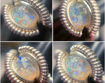 Wire Wrapped Australian Opal Ring, Size 5, Opal Wire Wrapped Ring, Wire Wrapped Opal Ring, Opal Triplet Ring, Heady Wire Wrapped Ring