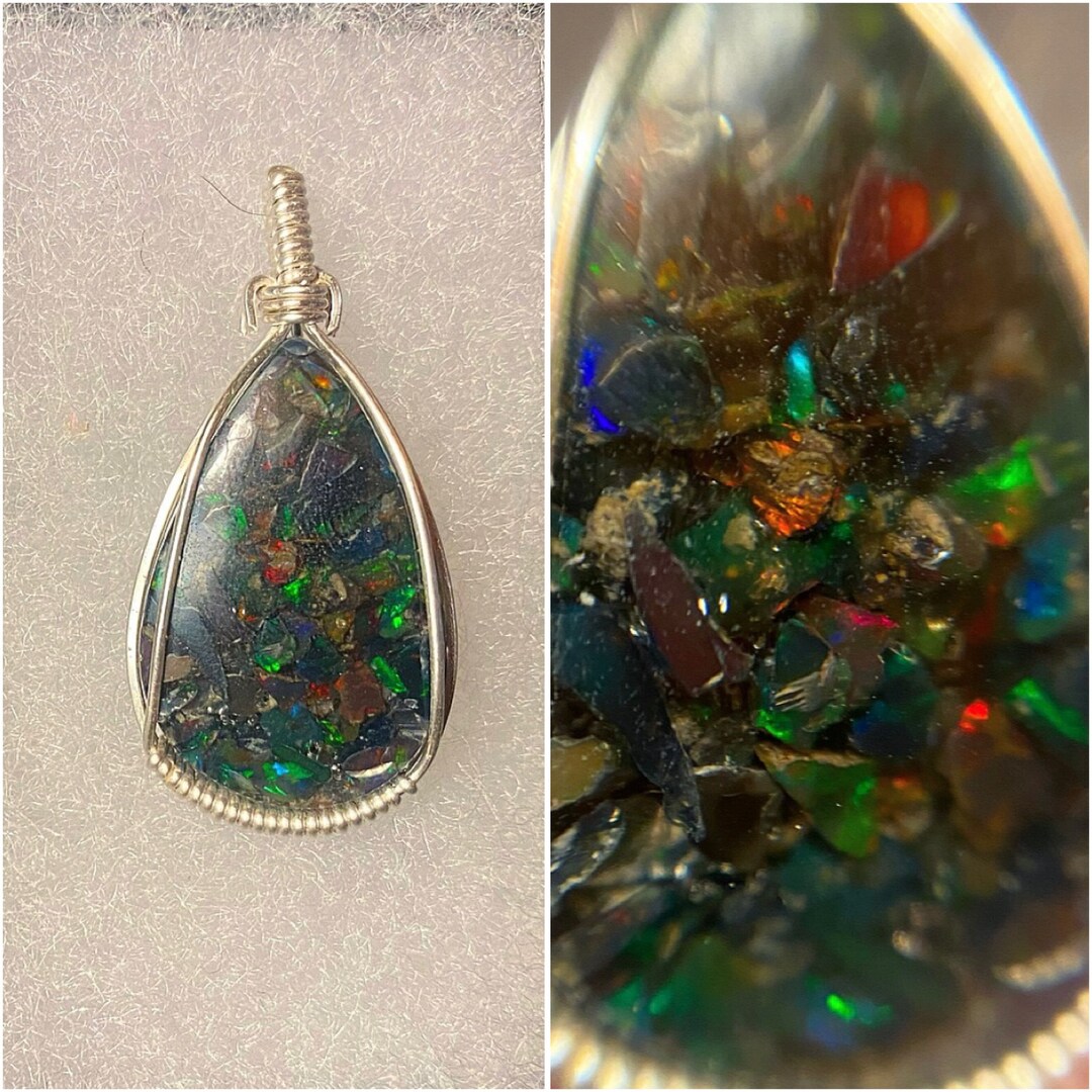 Wire Wrapped Opal Doublet, Ethiopian Opal Pendant, Rough Opal Pendant