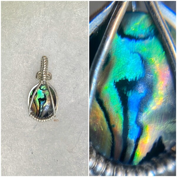 Wire Wrapped Paua Shell Pendant, Paua Shell Wire Wrapped Pendant, Paua Shell Wire Wrap Pendant, Wire Wrap Jewelry, Paua Shell Necklace