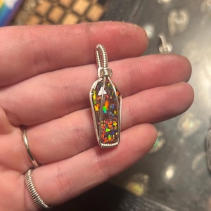 Wire Wrapped Coffin Shaped Aurora Opal Pendant, Aurora Opal Wire Wrapped Pendant, Wire Wrapped Opal Pendant, Aurora Opal Wire Wrap Pendant