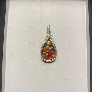 Wire Wrapped Aurora Opal Pendant, Black Opal Wire Wrapped Pendant, Wire Wrapped Jewlery, Fire Opal Pendant, Black Opal Pendant