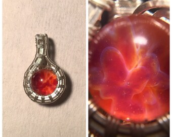 Sterling Silver Wire Wrapped Borosilicate Glass Pendant, Glass Pendant Heady, Heady Glass Pendant, Heady Wire Wrap, Boro Pendant, Boro Glass