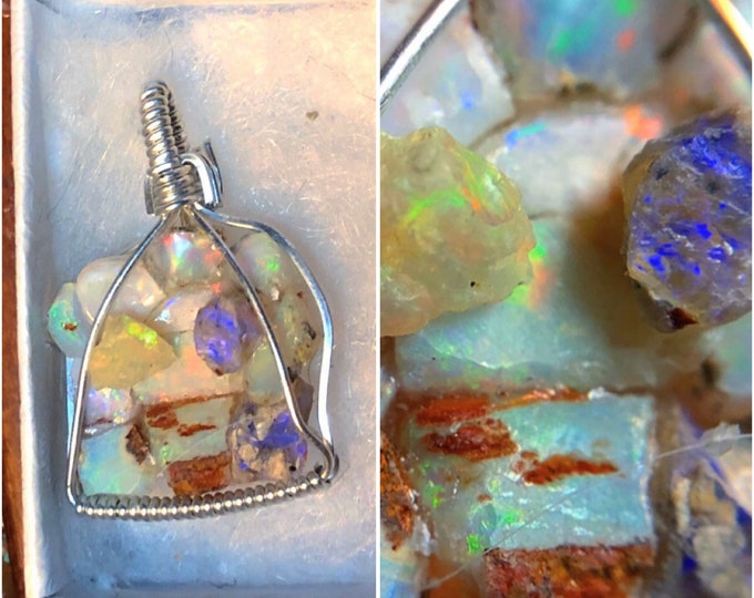 Wire Wrapped Opal Chip Pendant Rough Opal Pendant Wire Etsy