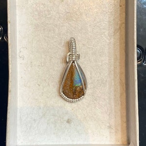 Wire Wrapped Pipe Opal Pendant, Boulder Opal Pendant, Opal Wire Wrapped Pendant, Boulder Opal Wire Wrap Pendant, Australian Opal Pendant