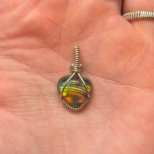 Wire Wrapped Aurora Opal Pendant, Heart Aurora Opal Wire Wrapped Pendant, Wire Wrapped Opal Pendant, Aurora Opal Wire Wrap Pendant