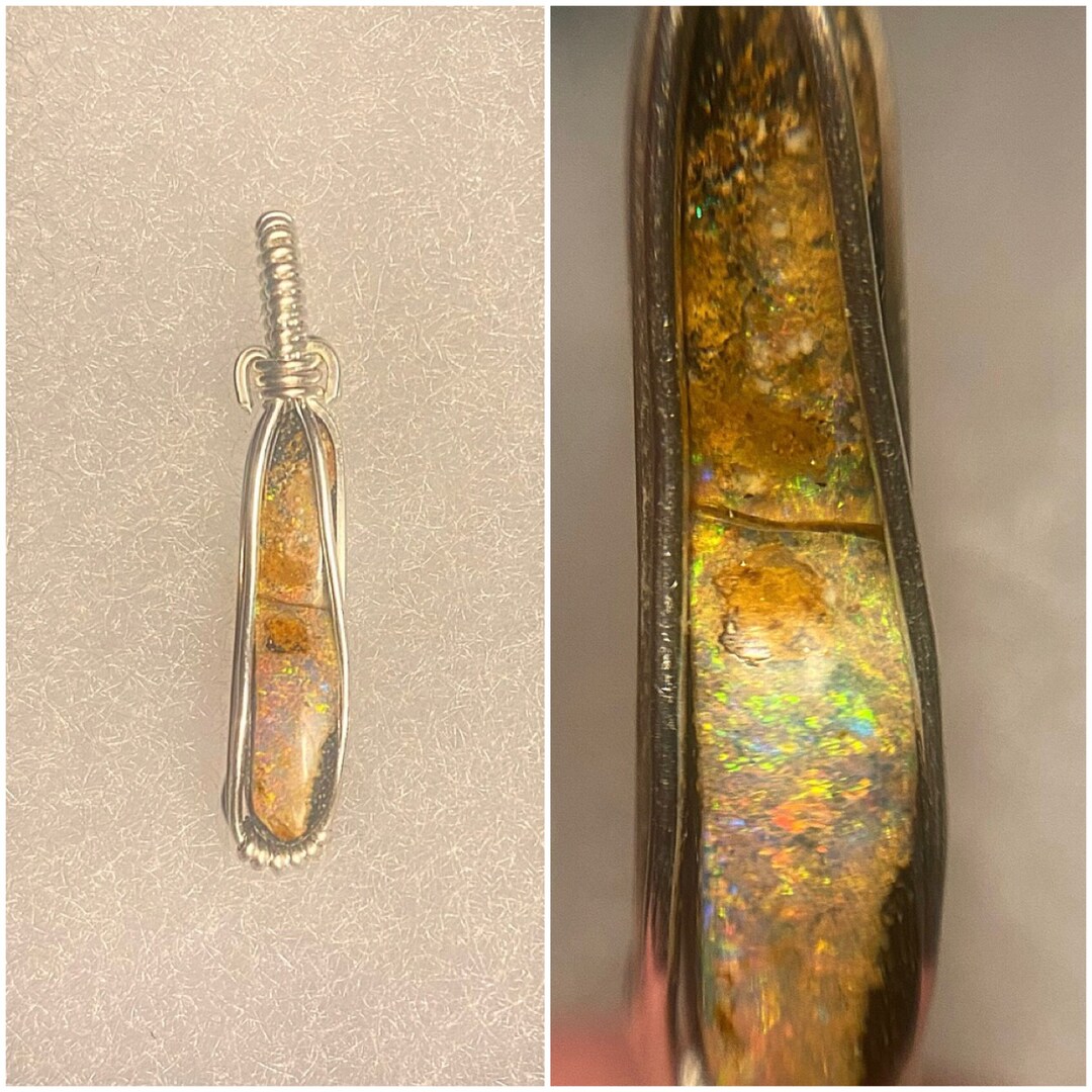 Wire Wrapped Boulder Opal Pendant, Opal Wire Wrapped Pendant, Wire