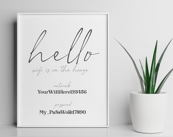 Hello Wifi Is On The House Frameable Sign, Custom Wifi Printable Sign, Personalized Digital Wifi Sign, Guest House Wifi Sign, Custom Wifi