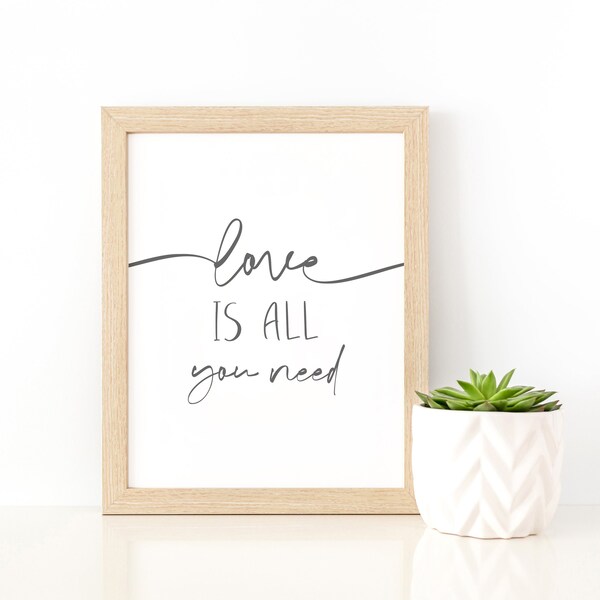 Love Is All You Need Printable Wall Art, Love Quote Printable Art, Beatles Lyrics Printable Artwork, Digital Printable And Frameable Artwork