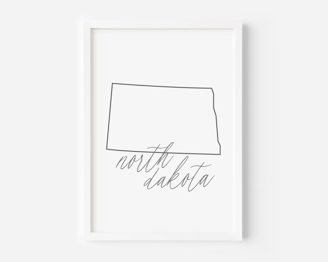 North Dakota State Printable Wall Art, Printable North Dakota Outline Map, North Dakota ...
