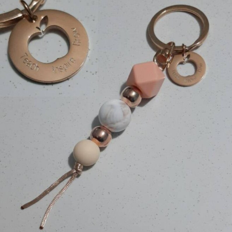 Teach Inspire Grow Silicone Bead Keyring With Rose Gold Etsy Australia