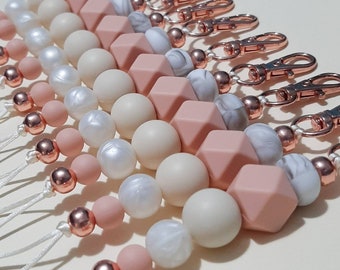 Rose Gold Accent Silicone Bead Keyring / Keychain
