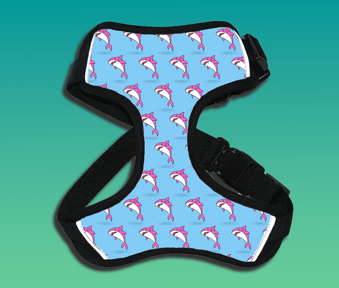Shark Dog Harness, Shark Pattern Dog Harness, Ocean Dog Harness, Pink