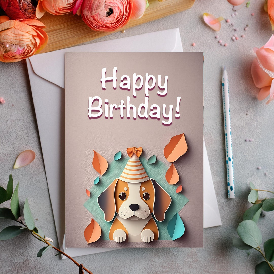 Beagle Birthday Card, 2D Card, 2D Image, Cute Dog Lover Greeting Card ...