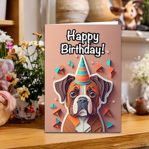 Carte d'anniversaire boxeur, carte 2D, image 2D, carte de voeux chien mignon, cadeau pour amoureux des boxeurs, carte d'anniversaire pour amoureux des chiens, carte d'anniversaire pour chien boxer