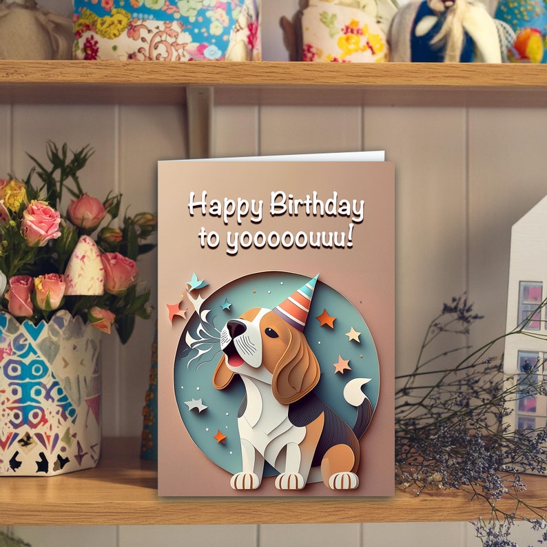 Beagle Birthday Card, 2D Card, 2D Image, Cute Dog Lover Greeting Card ...