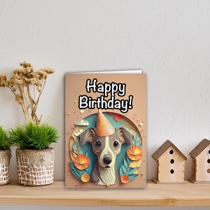 Carte d'anniversaire de chien lévrier irlandais, carte 2D, image 2D, carte de voeux de chien mignon, cadeau d'amant de lévrier irlandais, carte d'anniversaire d'amant de chien