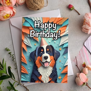 Carte d'anniversaire de bouvier bernois, carte 2D, image 2D, carte de voeux pour amoureux des chiens mignon, carte pour animal de compagnie, bouvier bernois, carte d'anniversaire de chien